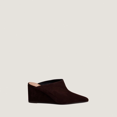 Mules &agrave; talons compens&eacute;s in brown suede | domea