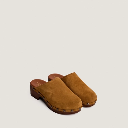 Mules &agrave; plateformes in tobacco split leather | naky