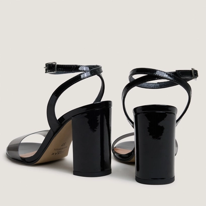 Sandales &agrave; talons hauts et brides chevilles in black vinyl and black patent leather | danger
