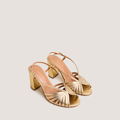 Sandales &agrave; talons et bouts ronds in gold metallic leather | decembre