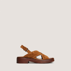 Sandales &agrave; brides entrelac&eacute;es cognac