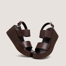 Sandales compens&eacute;es &agrave; brides larges dark brown