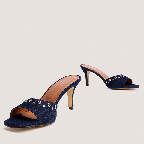 Mules &agrave; talons hauts et rivets dark blue