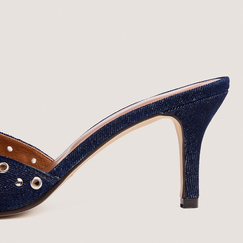 Mules &agrave; talons hauts et rivets dark blue