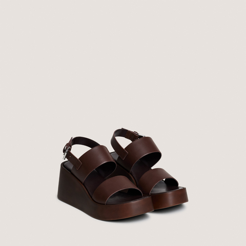 Sandales compens&eacute;es &agrave; brides larges dark brown