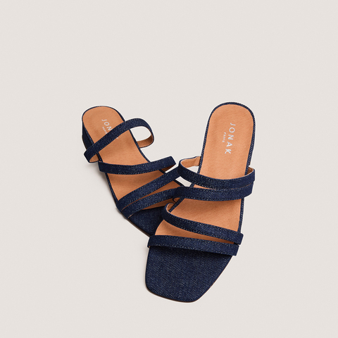 Mules &agrave; petits talons et brides fines dark blue