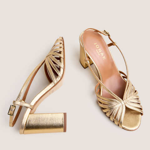 Sandales &agrave; talons et bouts ronds gold