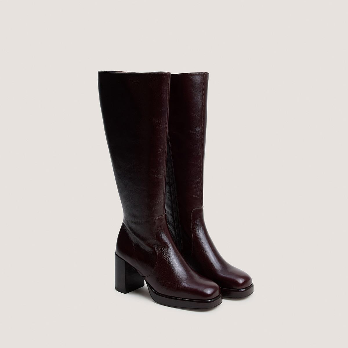 Platform boots in chocolate aged leather calf size M | BAM