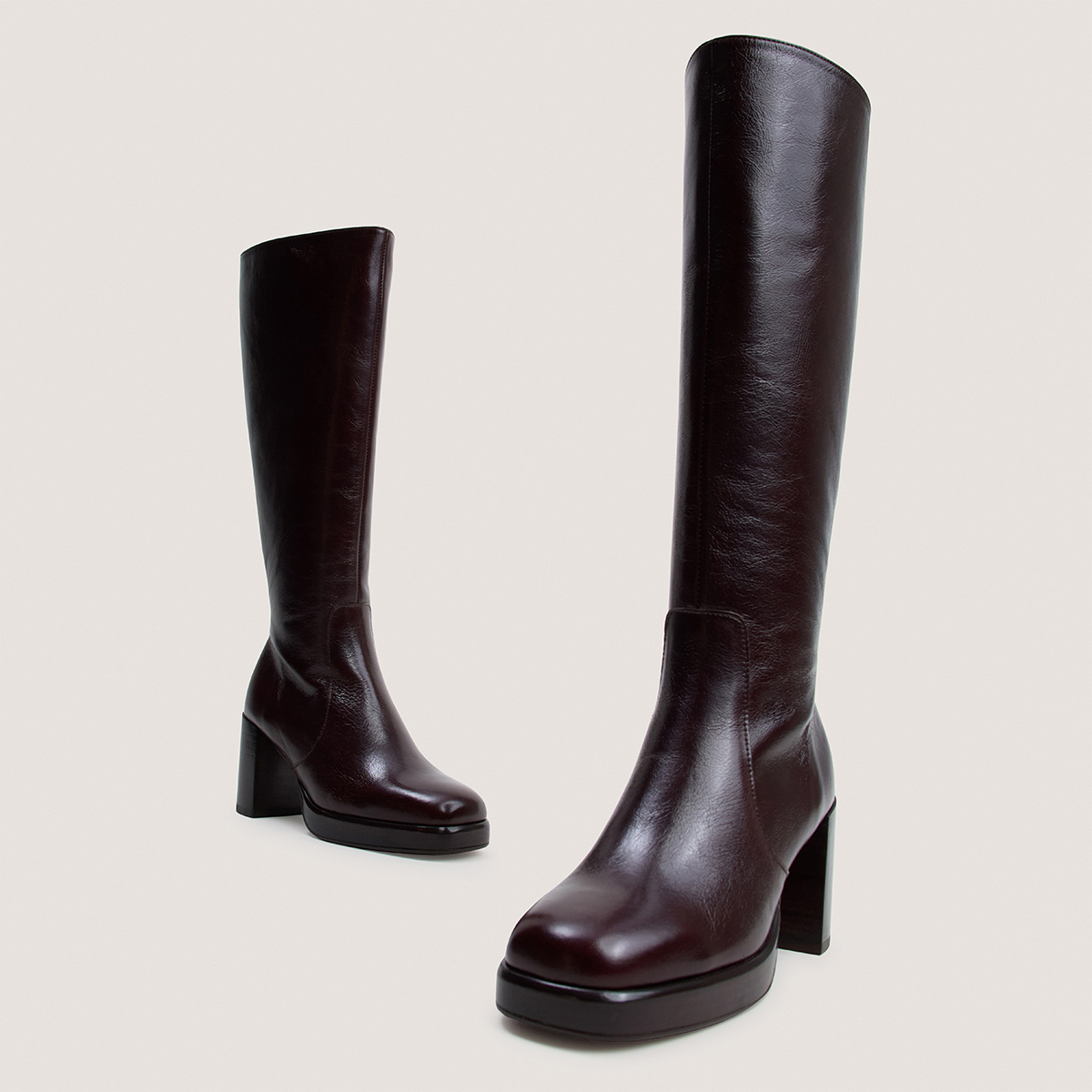 Platform boots in chocolate aged leather calf size M | BAM
