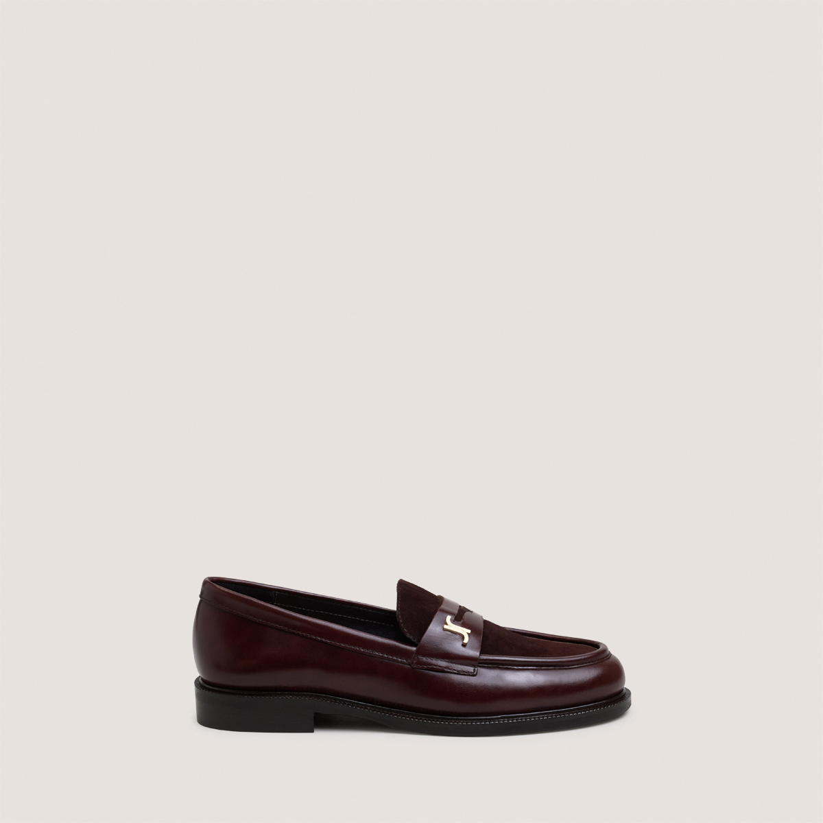 Round-toe monogram loafers in chocolate leather and brown suede | DUEDI
