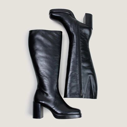 Platform boots in black aged leather calf size l | bam