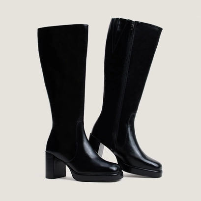 Platform boots in black aged leather calf size m | bam