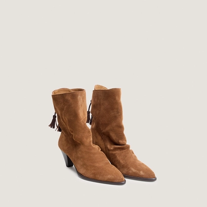 Back-lace ankle boots in cognac split leather | pio