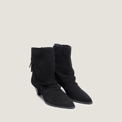 Back-lace ankle boots in black split leather | pio
