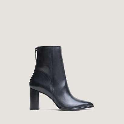 Back-zip ankle boots in black leather | pixi