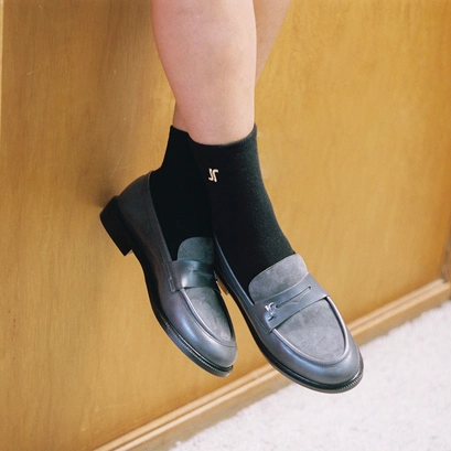Monogram heart ankle socks in black cotton | florian