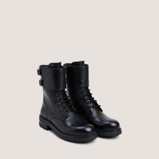 Lace-up low boots with double buckle straps black