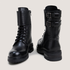 Lace-up low boots with double buckle straps black