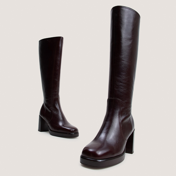 Platform boots in chocolate aged leather calf size M | BAM