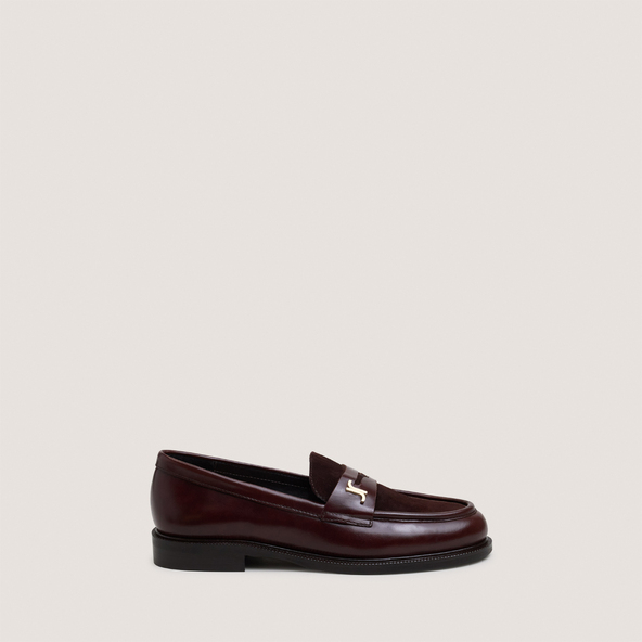 Round-toe monogram loafers in chocolate leather and brown suede | DUEDI