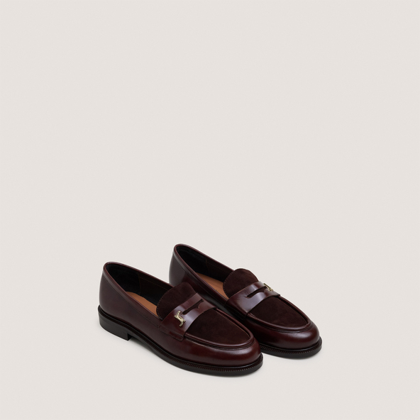 Round-toe monogram loafers in chocolate leather and brown suede | DUEDI