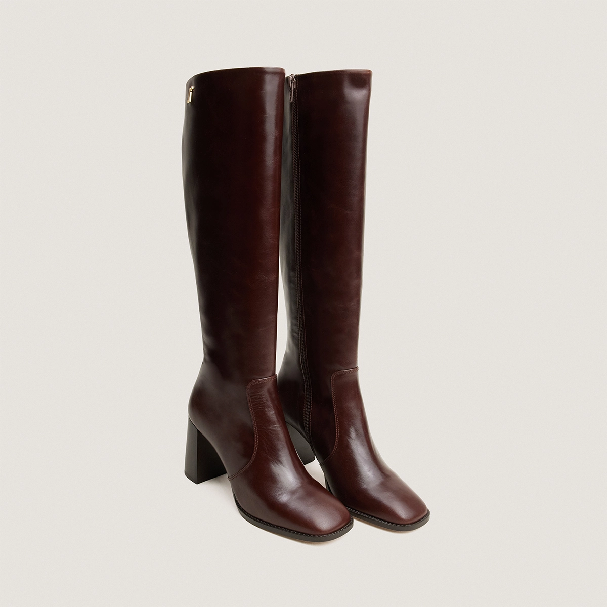 Heeled monogram boots in brown leather | VAUBO