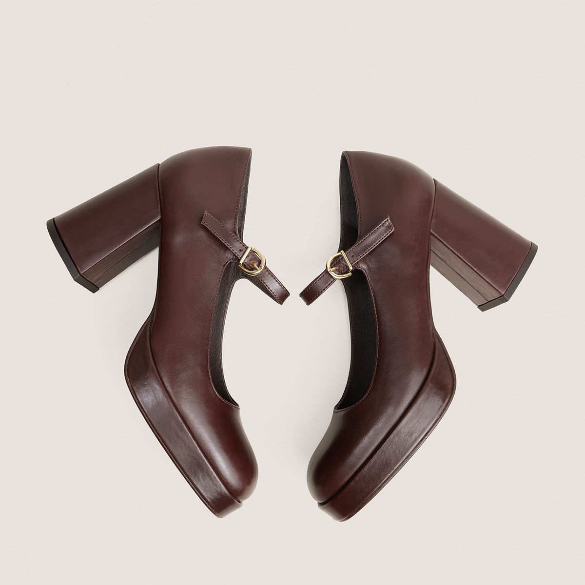 Platform Mary Janes with rounded toes in brown leather | VERITOX