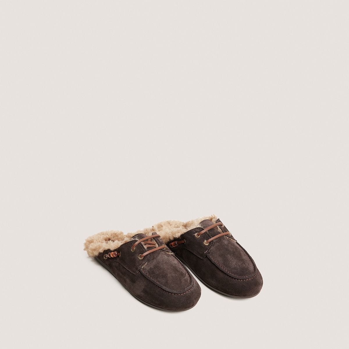 Soft backless loafers in brown split leather | LILOU