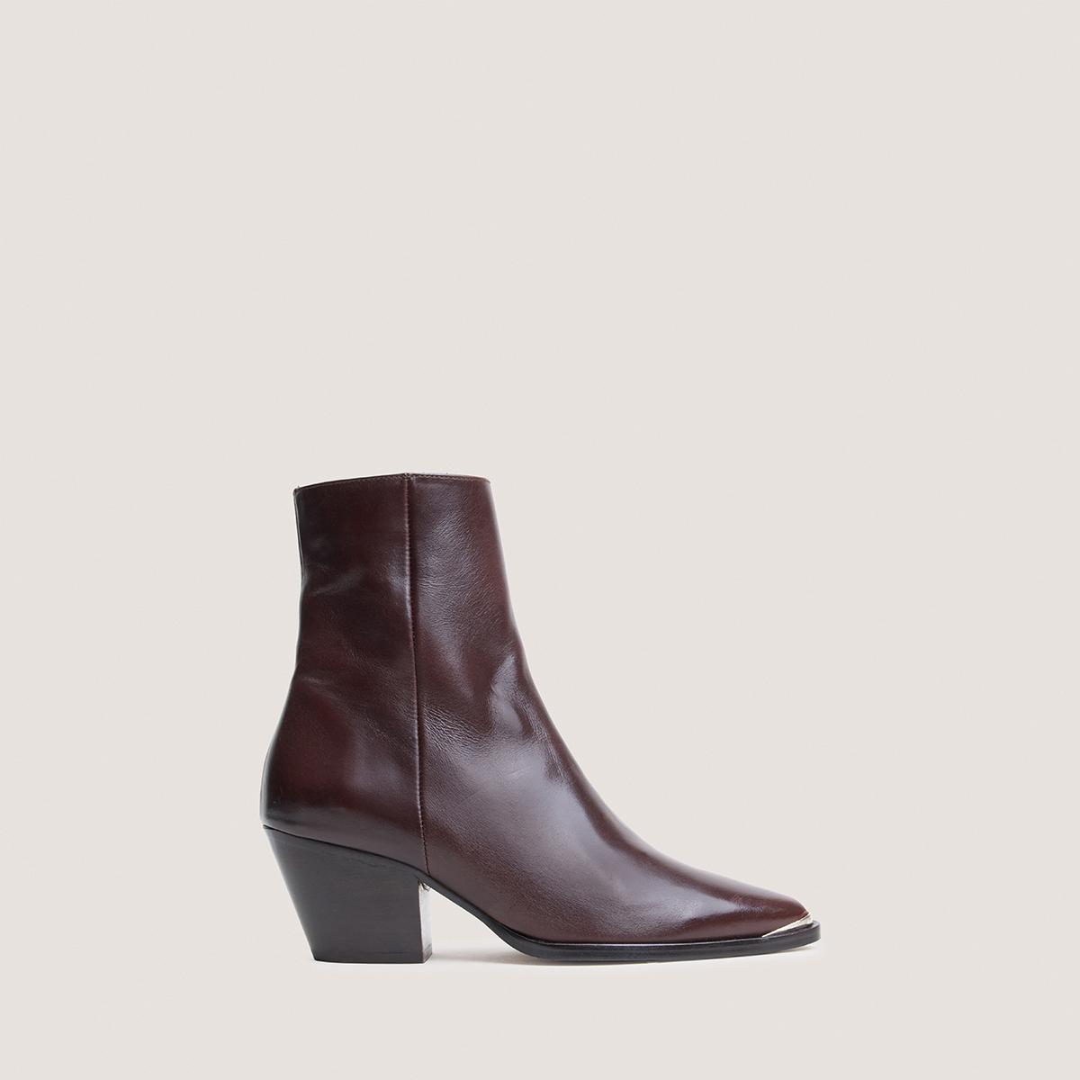 Heeled ankle boots with silver toe caps brown