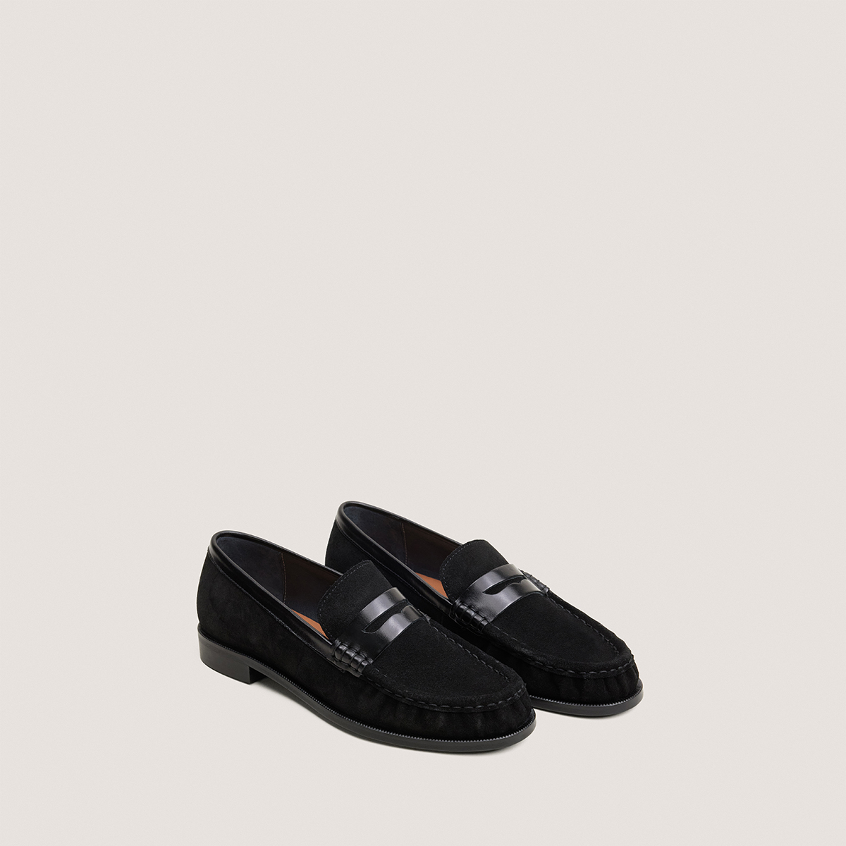 Round-toe loafers in black split leather and black leather | DELICE