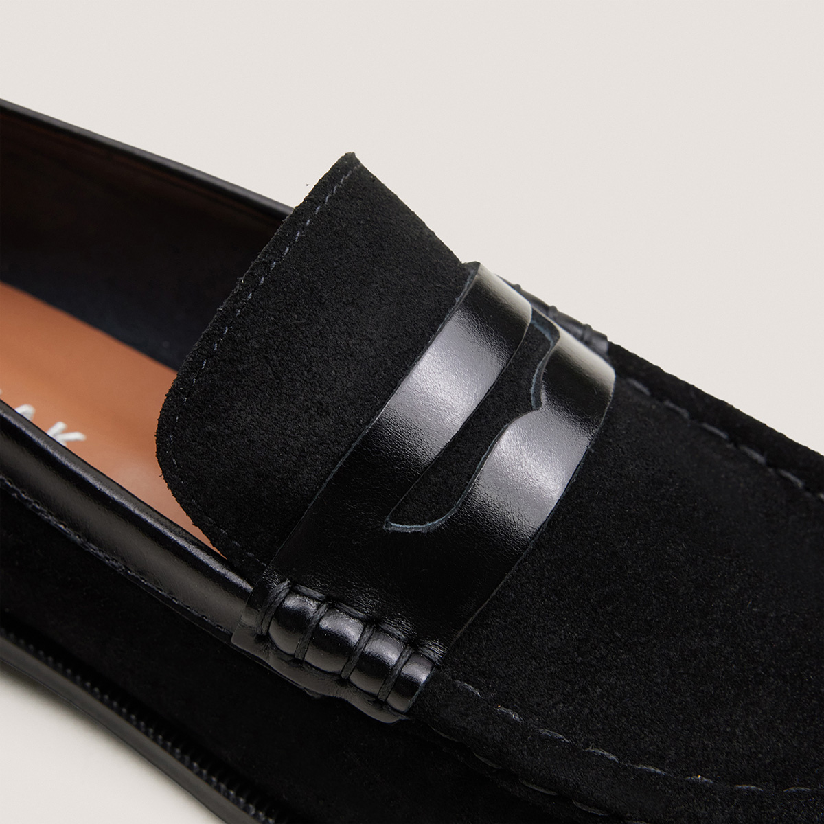 Round-toe loafers in black split leather and black leather | DELICE
