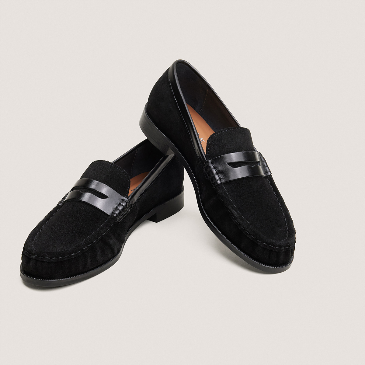 Round-toe loafers in black split leather and black leather | DELICE