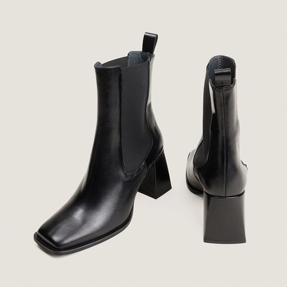 Block heel elastic ankle boots black