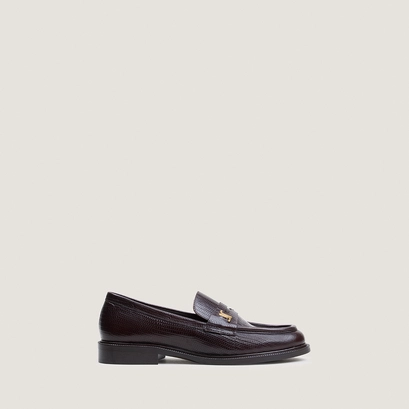 Round-toed loafers with monograms in dark brown lizard leather | duedi