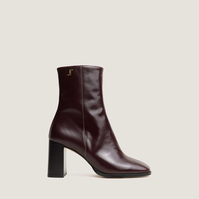 Heeled monogram ankle boots in burgundy leather | vaubas