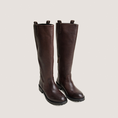 High boots with lug soles in brown grained leather | roxy