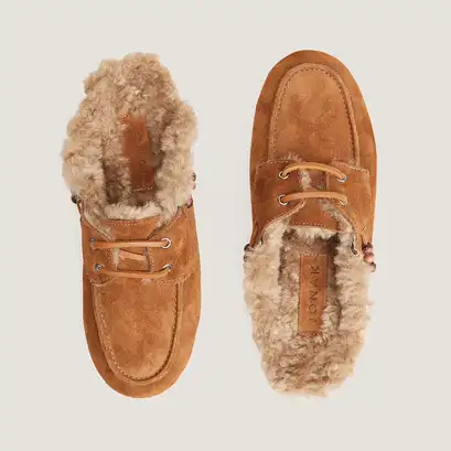 Soft backless loafers in cognac split leather | lilou