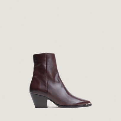 Heeled ankle boots with silver toe caps in brown leather | prudence