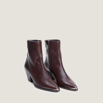Heeled ankle boots with silver toe caps in brown leather | prudence