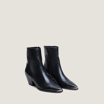 Heeled ankle boots with silver toe caps in black leather | prudence
