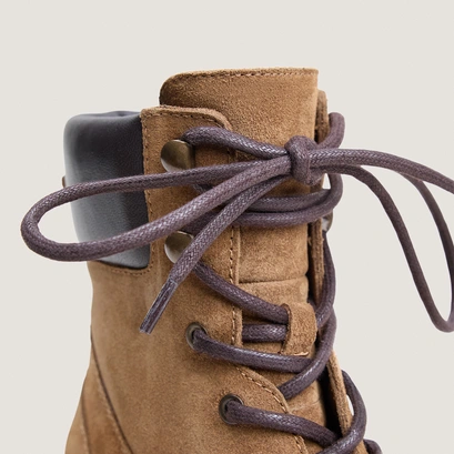 Lace-up boots with lug soles in taupe split leather and brown leather | louane