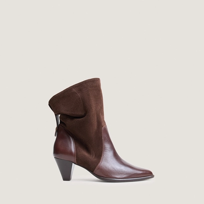 Pointed-toe ankle boots in brown split leather and brown leather | pampa