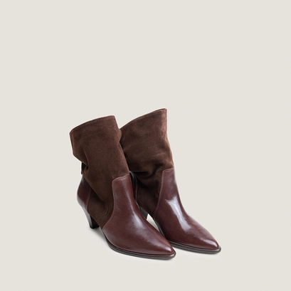 Pointed-toe ankle boots in brown split leather and brown leather | pampa