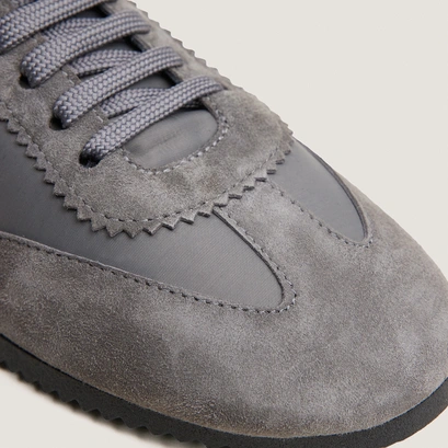 Lace-up sneakers in grey suede and grey nylon | duta