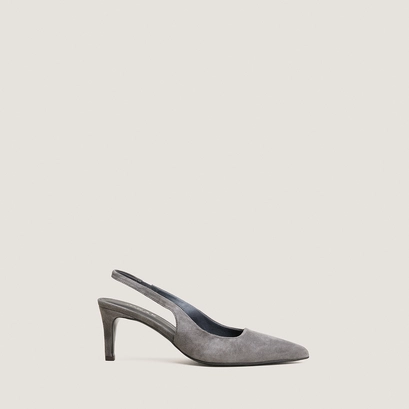 Heeled slingbacks in grey suede | diamantelle