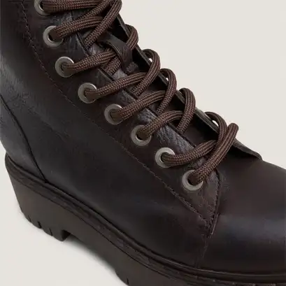 Lace-up boots with lug soles in dark brown grained leather | althea