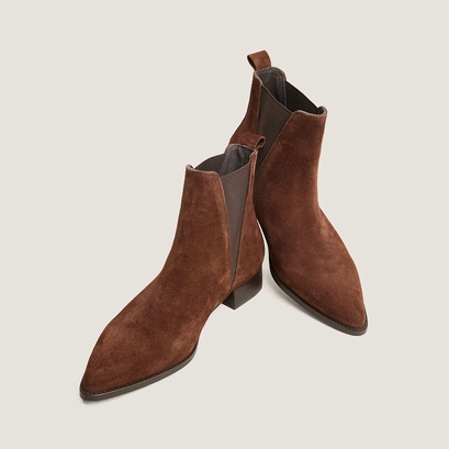 Chelsea boots with heels and pointed toes in brown split leather | anoka