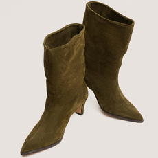 Heeled ankle boots with pointed toes khaki