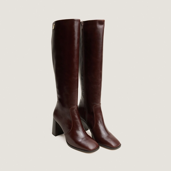 Heeled monogram boots in brown leather | VAUBO