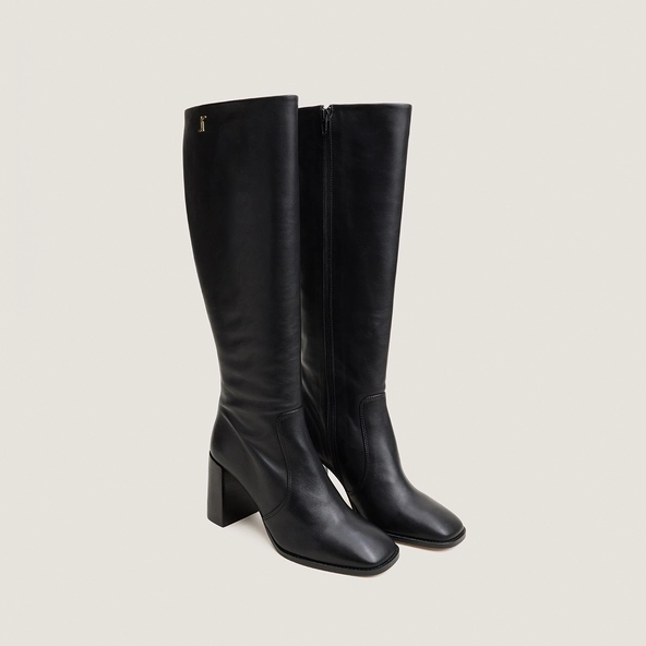 Heeled monogram boots in black leather | VAUBO